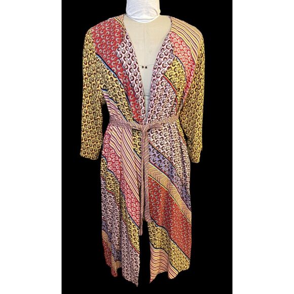 CAbi Poet Jacket Kimono Belted Bold Boho Patchwork Topper Cardigan Multicolor L - Picture 2 of 8